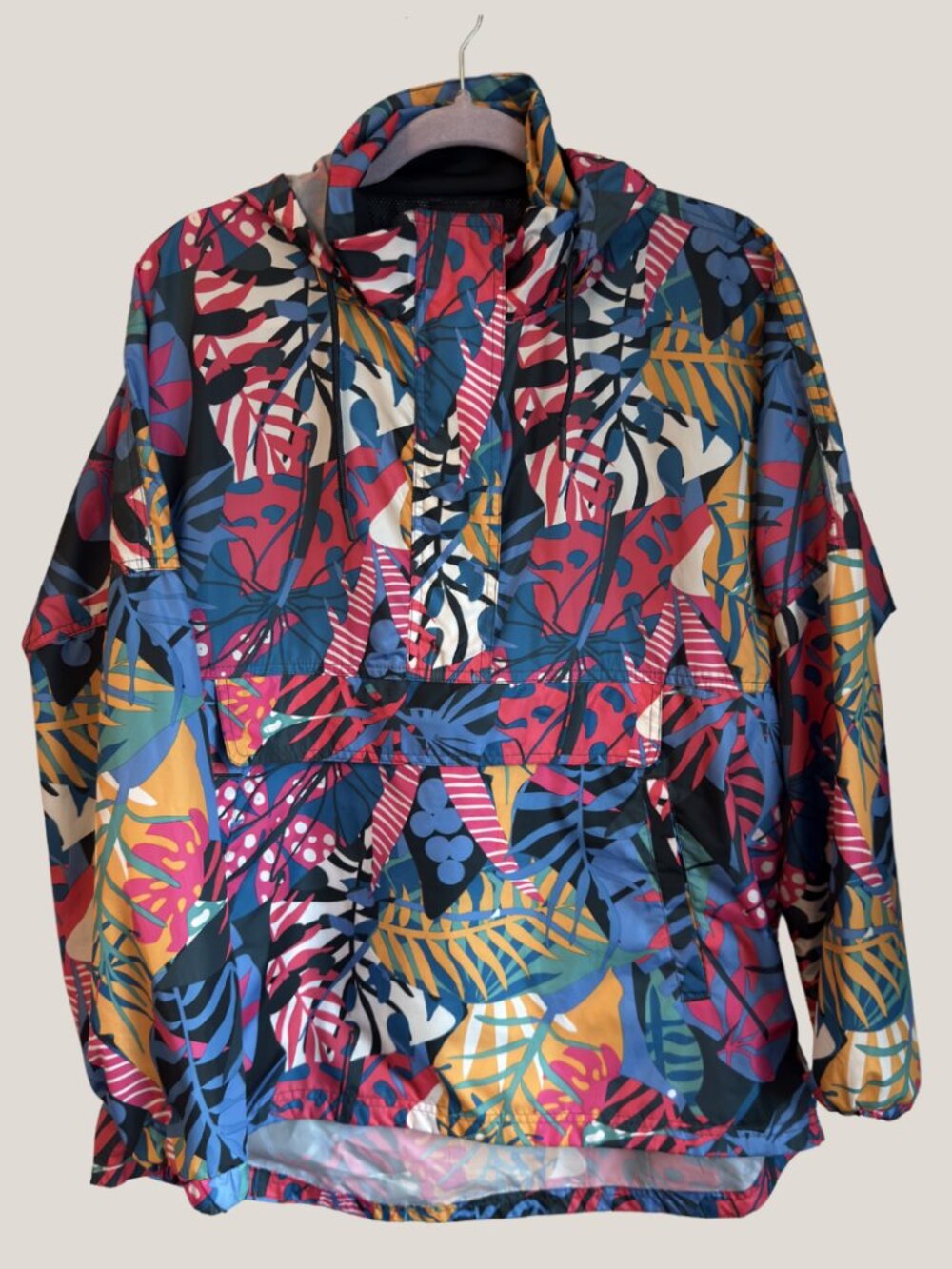 Lauren James Women’s Tropical Floral Anorak Windbreaker Hooded Jacket, Medium